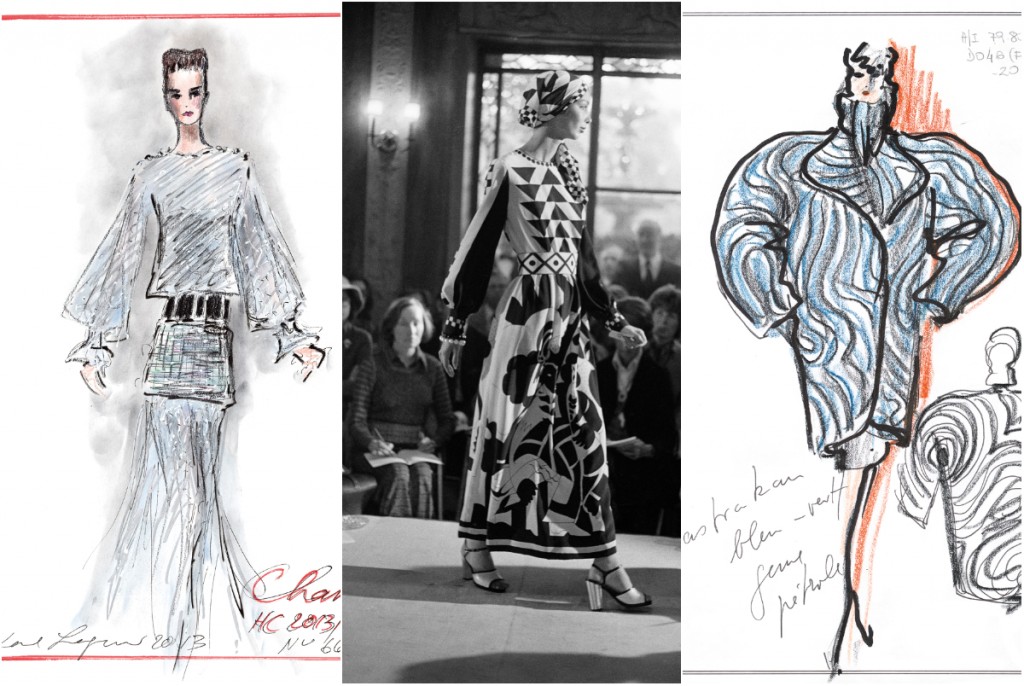 Drawing Chanel Haute Couture F/W 13/14. Chloé 1973. Sketch by Karl Lagerfeld for Fendi F/W 1979/1980, courtesy of Fendi Archives