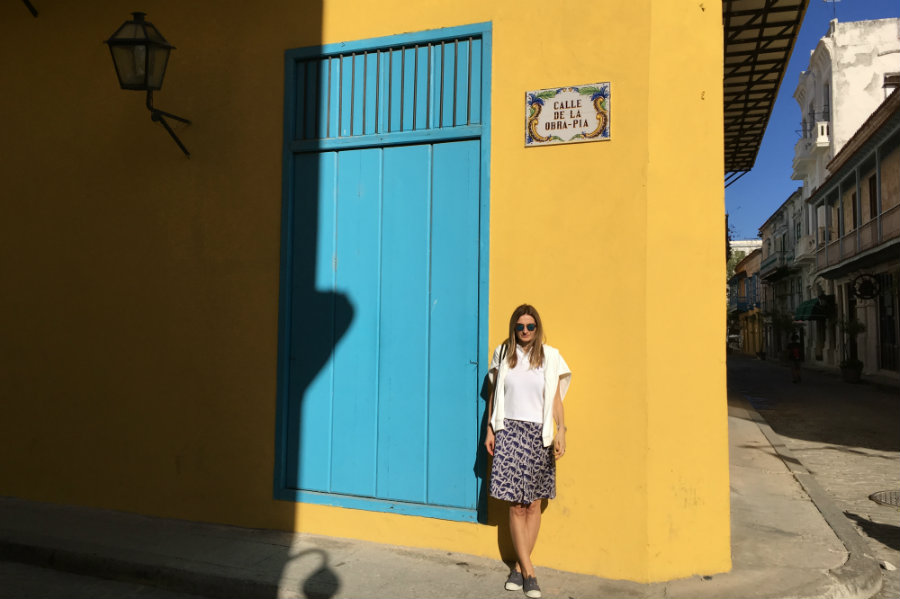 Cuba Havana yellow blue street