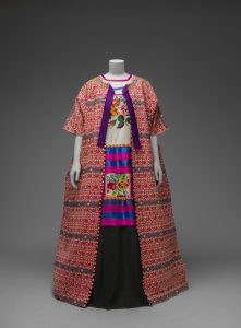 Guatemalan cotton coat worn with Mazatec huipil and plain floor-length skirt